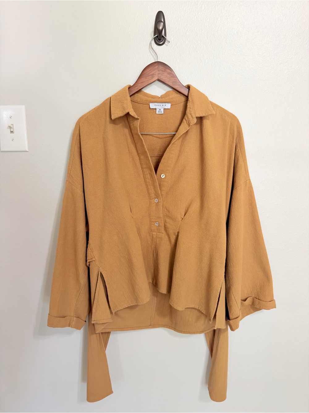 Favlux Camel Mustard Yellow Drapey Popover Tunic Blouse Medium